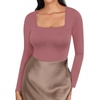 image:imageMANGOPOP Womens Square Neck Short Sleeve Long Sleeve Bodysuit Sexy Body Suits Shirt Slim Fitted Tops05 Marsala Long Sleeve