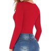 image:imageMANGOPOP Womens Square Neck Short Sleeve Long Sleeve Bodysuit Sexy Body Suits Shirt Slim Fitted TopsRed Fleece Lined