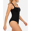 image:imageMANGOPOP Womens Square Neck Tank Top Bodysuit Sexy Double Lined Sleeveless Thong Body Suits Going Out Tops01 Sleeveless Black