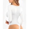 image:imageMANGOPOP Womens Square Neck Tank Top Bodysuit Sexy Double Lined Sleeveless Thong Body Suits Going Out Tops02 Long Sleeve White