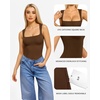 image:imageMANGOPOP Womens Square Neck Tank Top Bodysuit Sexy Double Lined Sleeveless Thong Body Suits Going Out Tops03 Sleeveless Coffee