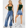 image:imageMANGOPOP Womens Square Neck Tank Top Bodysuit Sexy Double Lined Sleeveless Thong Body Suits Going Out Tops03 Sleeveless Deep Green