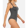 image:imageMANGOPOP Womens Square Neck Tank Top Bodysuit Sexy Double Lined Sleeveless Thong Body Suits Going Out Tops03 Sleeveless Deep Grey
