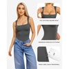 image:imageMANGOPOP Womens Square Neck Tank Top Bodysuit Sexy Double Lined Sleeveless Thong Body Suits Going Out Tops03 Sleeveless Deep Grey