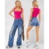 image:imageMANGOPOP Womens Square Neck Tank Top Bodysuit Sexy Double Lined Sleeveless Thong Body Suits Going Out Tops03 Sleeveless Hot Pink