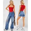 image:imageMANGOPOP Womens Square Neck Tank Top Bodysuit Sexy Double Lined Sleeveless Thong Body Suits Going Out Tops03 Sleeveless Red