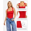 image:imageMANGOPOP Womens Square Neck Tank Top Bodysuit Sexy Double Lined Sleeveless Thong Body Suits Going Out Tops03 Sleeveless Red