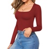 image:imageMANGOPOP Womens Square Neck Tank Top Bodysuit Sexy Double Lined Sleeveless Thong Body Suits Going Out TopsLong Sleeve Burgundy