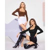 image:imageMANGOPOP Womens Square Neck Tank Top Bodysuit Sexy Double Lined Sleeveless Thong Body Suits Going Out TopsLong Sleeve Coffee