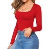 image:imageMANGOPOP Womens Square Neck Tank Top Bodysuit Sexy Double Lined Sleeveless Thong Body Suits Going Out TopsLong Sleeve Red