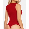 image:imageMANGOPOP Womens Square Neck Tank Top Bodysuit Sexy Double Lined Sleeveless Thong Body Suits Going Out TopsSleeveless Red