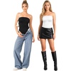 image:imageMANGOPOP Womens Strapless Thong Bodysuit Sexy Tube Top Off The Shoulder Double Lined Bodysuits Summer Going Out TopsA01 Black