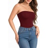 image:imageMANGOPOP Womens Strapless Thong Bodysuit Sexy Tube Top Off The Shoulder Double Lined Bodysuits Summer Going Out TopsBurgundy