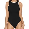 image:imageMANGOPOP Womens Tank Top Body Suits Sexy Crew Neck Racerback Halter Ribbed Sleeveless Long Sleeve Bodysuit Going Out Tops03sleeveless Contrast Black