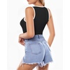 image:imageMANGOPOP Womens Tank Top Body Suits Sexy Crew Neck Racerback Halter Ribbed Sleeveless Long Sleeve Bodysuit Going Out Tops03sleeveless Contrast Black