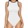 image:imageMANGOPOP Womens Tank Top Body Suits Sexy Crew Neck Racerback Halter Ribbed Sleeveless Long Sleeve Bodysuit Going Out Tops03sleeveless Contrast White