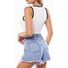 image:imageMANGOPOP Womens Tank Top Body Suits Sexy Crew Neck Racerback Halter Ribbed Sleeveless Long Sleeve Bodysuit Going Out Tops03sleeveless Contrast White