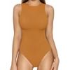 image:imageMANGOPOP Womens Tank Top Body Suits Sexy Crew Neck Racerback Halter Ribbed Sleeveless Long Sleeve Bodysuit Going Out Tops05sleeveless Khaki