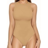 image:imageMANGOPOP Womens Tank Top Body Suits Sexy Crew Neck Racerback Halter Ribbed Sleeveless Long Sleeve Bodysuit Going Out Tops05sleeveless Light Camel
