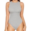 image:imageMANGOPOP Womens Tank Top Body Suits Sexy Crew Neck Racerback Halter Ribbed Sleeveless Long Sleeve Bodysuit Going Out Tops05sleeveless Light Grey