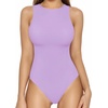 image:imageMANGOPOP Womens Tank Top Body Suits Sexy Crew Neck Racerback Halter Ribbed Sleeveless Long Sleeve Bodysuit Going Out Tops05sleeveless Light Violet