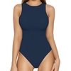 image:imageMANGOPOP Womens Tank Top Body Suits Sexy Crew Neck Racerback Halter Ribbed Sleeveless Long Sleeve Bodysuit Going Out Tops05sleeveless Navy Blue