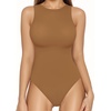 image:imageMANGOPOP Womens Tank Top Body Suits Sexy Crew Neck Racerback Halter Ribbed Sleeveless Long Sleeve Bodysuit Going Out Tops05sleeveless Tan