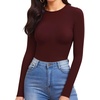 image:imageMANGOPOP Womens Tank Top Body Suits Sexy Crew Neck Racerback Halter Ribbed Sleeveless Long Sleeve Bodysuit Going Out Tops06long Sleeve Burgundy