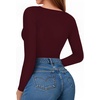 image:imageMANGOPOP Womens Tank Top Body Suits Sexy Crew Neck Racerback Halter Ribbed Sleeveless Long Sleeve Bodysuit Going Out Tops06long Sleeve Burgundy