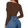 image:imageMANGOPOP Womens Tank Top Body Suits Sexy Crew Neck Racerback Halter Ribbed Sleeveless Long Sleeve Bodysuit Going Out Tops06long Sleeve Coffee