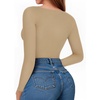 image:imageMANGOPOP Womens Tank Top Body Suits Sexy Crew Neck Racerback Halter Ribbed Sleeveless Long Sleeve Bodysuit Going Out Tops06long Sleeve Light Camel