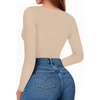 image:imageMANGOPOP Womens Tank Top Body Suits Sexy Crew Neck Racerback Halter Ribbed Sleeveless Long Sleeve Bodysuit Going Out Tops06long Sleeve Semolina
