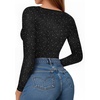 image:imageMANGOPOP Womens Tank Top Body Suits Sexy Crew Neck Racerback Halter Ribbed Sleeveless Long Sleeve Bodysuit Going Out Tops07colored Sparkly Black
