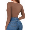 image:imageMANGOPOP Womens Tank Top Body Suits Sexy Crew Neck Racerback Halter Ribbed Sleeveless Long Sleeve Bodysuit Going Out Tops07sparkly Coffee