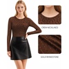 image:imageMANGOPOP Womens Tank Top Body Suits Sexy Crew Neck Racerback Halter Ribbed Sleeveless Long Sleeve Bodysuit Going Out Tops07sparkly Zebra Print Coffee