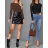 image:imageMANGOPOP Womens Tank Top Body Suits Sexy Crew Neck Racerback Halter Ribbed Sleeveless Long Sleeve Bodysuit Going Out TopsFleece Lined Coffee