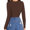 image:imageMANGOPOP Womens Tank Top Body Suits Sexy Crew Neck Racerback Halter Ribbed Sleeveless Long Sleeve Bodysuit Going Out TopsFleece Lined Coffee