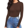 image:imageMANGOPOP Womens Tank Top Body Suits Sexy Crew Neck Racerback Halter Ribbed Sleeveless Long Sleeve Bodysuit Going Out TopsFleece Lined Coffee