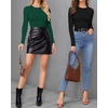 image:imageMANGOPOP Womens Tank Top Body Suits Sexy Crew Neck Racerback Halter Ribbed Sleeveless Long Sleeve Bodysuit Going Out TopsFleece Lined Deep Green