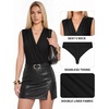 image:imageMANGOPOP Womens Wrap V Neck Ruched Sleeveless Thong Bodysuit Double Lined Fitted Tank Body Suit Top 202601 Black