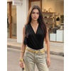 image:imageMANGOPOP Womens Wrap V Neck Ruched Sleeveless Thong Bodysuit Double Lined Fitted Tank Body Suit Top 202601 Black