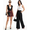 image:imageMANGOPOP Womens Wrap V Neck Ruched Sleeveless Thong Bodysuit Double Lined Fitted Tank Body Suit Top 202601 Black