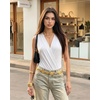 image:imageMANGOPOP Womens Wrap V Neck Ruched Sleeveless Thong Bodysuit Double Lined Fitted Tank Body Suit Top 202602 White