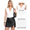 image:imageMANGOPOP Womens Wrap V Neck Ruched Sleeveless Thong Bodysuit Double Lined Fitted Tank Body Suit Top 202602 White