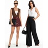 image:imageMANGOPOP Womens Wrap V Neck Ruched Sleeveless Thong Bodysuit Double Lined Fitted Tank Body Suit Top 2026Coffee