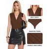 image:imageMANGOPOP Womens Wrap V Neck Ruched Sleeveless Thong Bodysuit Double Lined Fitted Tank Body Suit Top 2026Coffee
