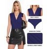 image:imageMANGOPOP Womens Wrap V Neck Ruched Sleeveless Thong Bodysuit Double Lined Fitted Tank Body Suit Top 2026Deep Blue