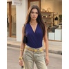 image:imageMANGOPOP Womens Wrap V Neck Ruched Sleeveless Thong Bodysuit Double Lined Fitted Tank Body Suit Top 2026Deep Blue