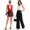 image:imageMANGOPOP Womens Wrap V Neck Ruched Sleeveless Thong Bodysuit Double Lined Fitted Tank Body Suit Top 2026Red