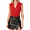 image:imageMANGOPOP Womens Wrap V Neck Ruched Sleeveless Thong Bodysuit Double Lined Fitted Tank Body Suit Top 2026Red